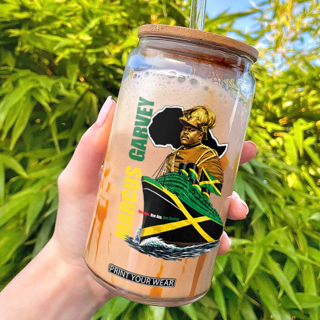 Marcus Garvey Jamaica Pride Glass Can One God One Aim One Destiny TS12 White Print Your Wear