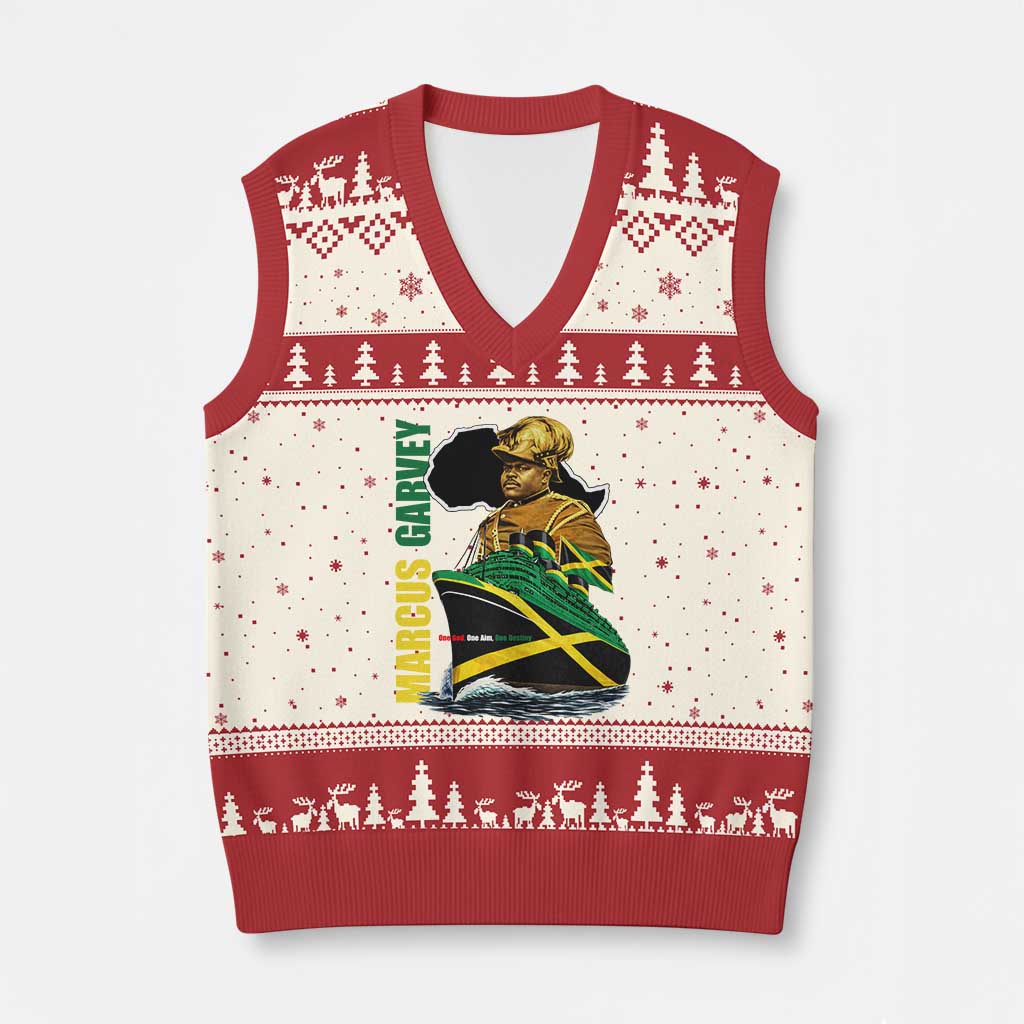 Marcus Garvey Jamaica Pride V-Neck Knit Sweater Vest One God One Aim One Destiny TS12 Beige Red Print Your Wear