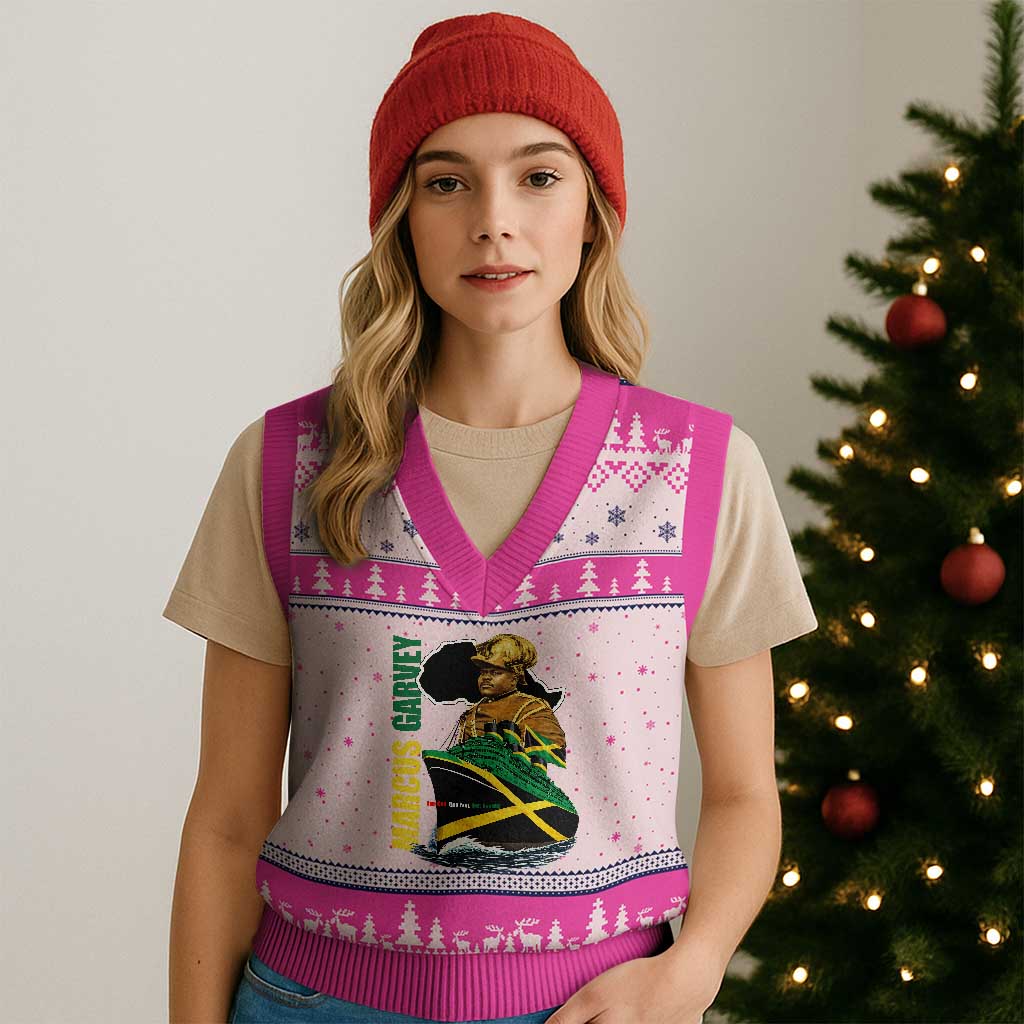 Marcus Garvey Jamaica Pride V-Neck Knit Sweater Vest One God One Aim One Destiny TS12 Hot Pink Print Your Wear
