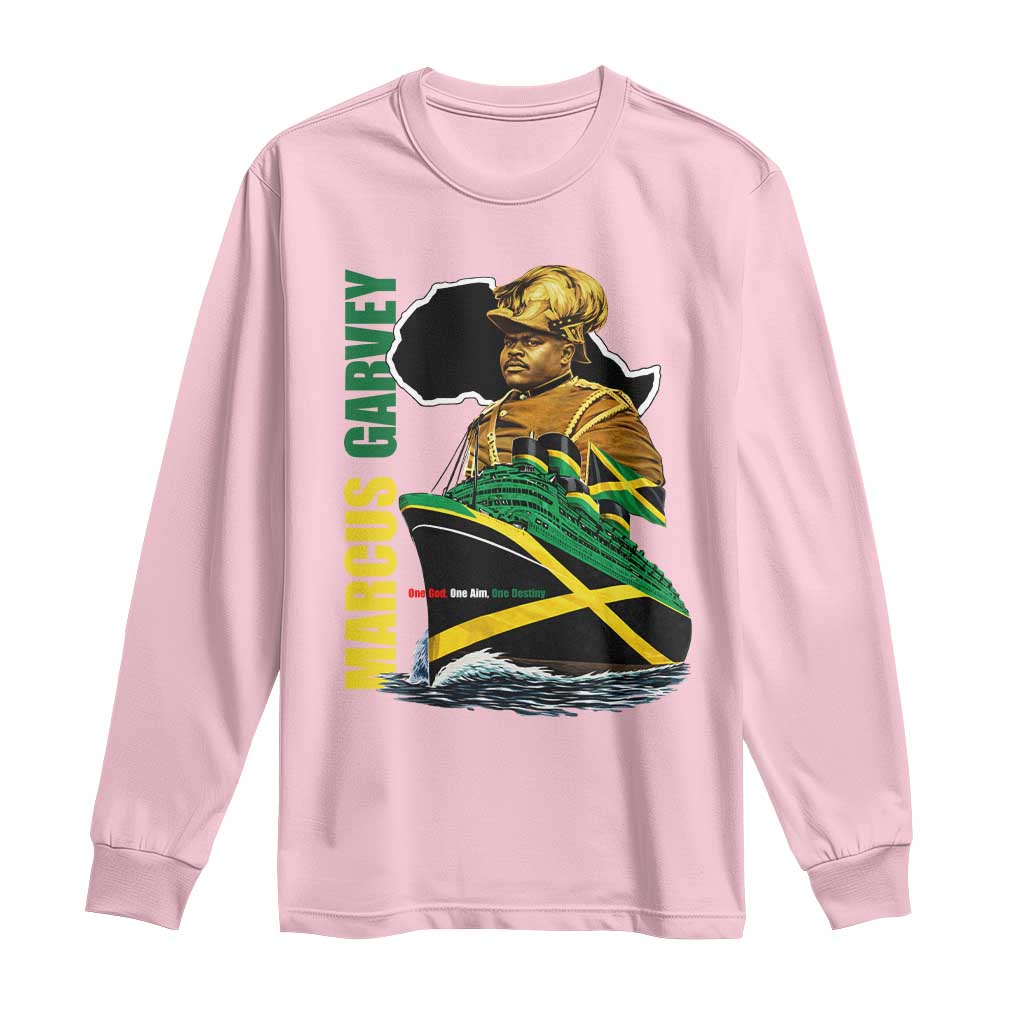 Marcus Garvey Jamaica Pride Long Sleeve Shirt One God One Aim One Destiny TS12 Light Pink Print Your Wear