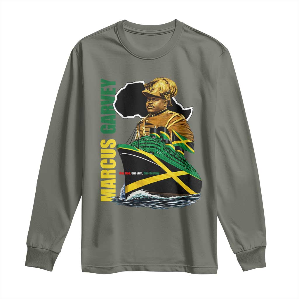 Marcus Garvey Jamaica Pride Long Sleeve Shirt One God One Aim One Destiny TS12 Military Green Print Your Wear