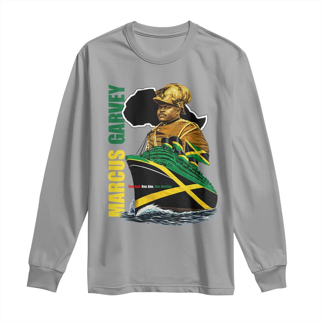 Marcus Garvey Jamaica Pride Long Sleeve Shirt One God One Aim One Destiny TS12 Sport Gray Print Your Wear