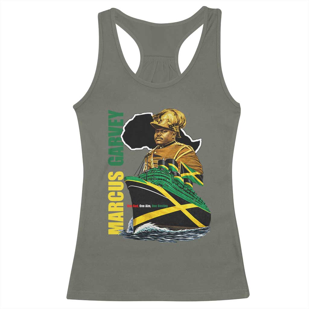 Marcus Garvey Jamaica Pride Racerback Tank Top One God One Aim One Destiny TS12 Military Green Print Your Wear