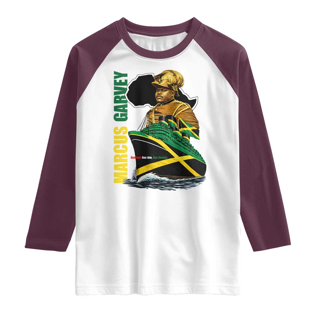 Marcus Garvey Jamaica Pride Raglan Shirt One God One Aim One Destiny TS12 White Maroon Print Your Wear