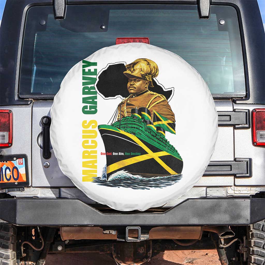Marcus Garvey Jamaica Pride Spare Tire Cover One God One Aim One Destiny TS12 No hole White Print Your Wear