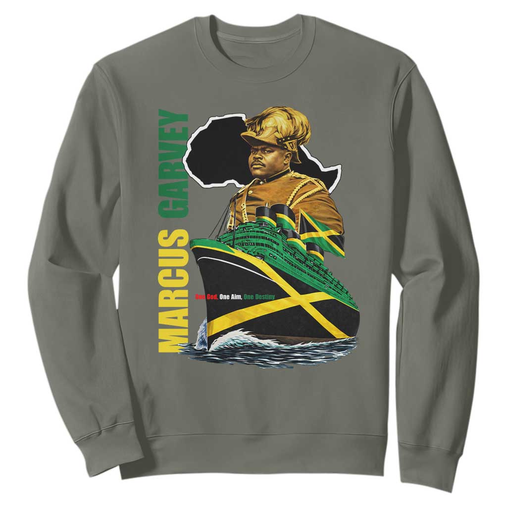 Marcus Garvey Jamaica Pride Sweatshirt One God One Aim One Destiny TS12 Military Green Print Your Wear