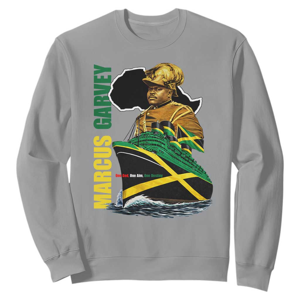 Marcus Garvey Jamaica Pride Sweatshirt One God One Aim One Destiny TS12 Sport Gray Print Your Wear