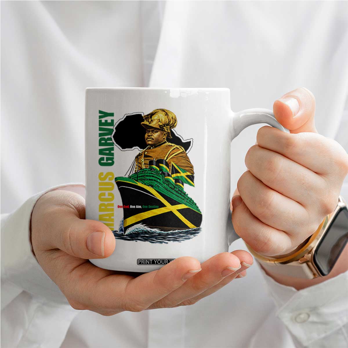 Marcus Garvey Jamaica Pride Coffee Mug One God One Aim One Destiny TS12 Print Your Wear