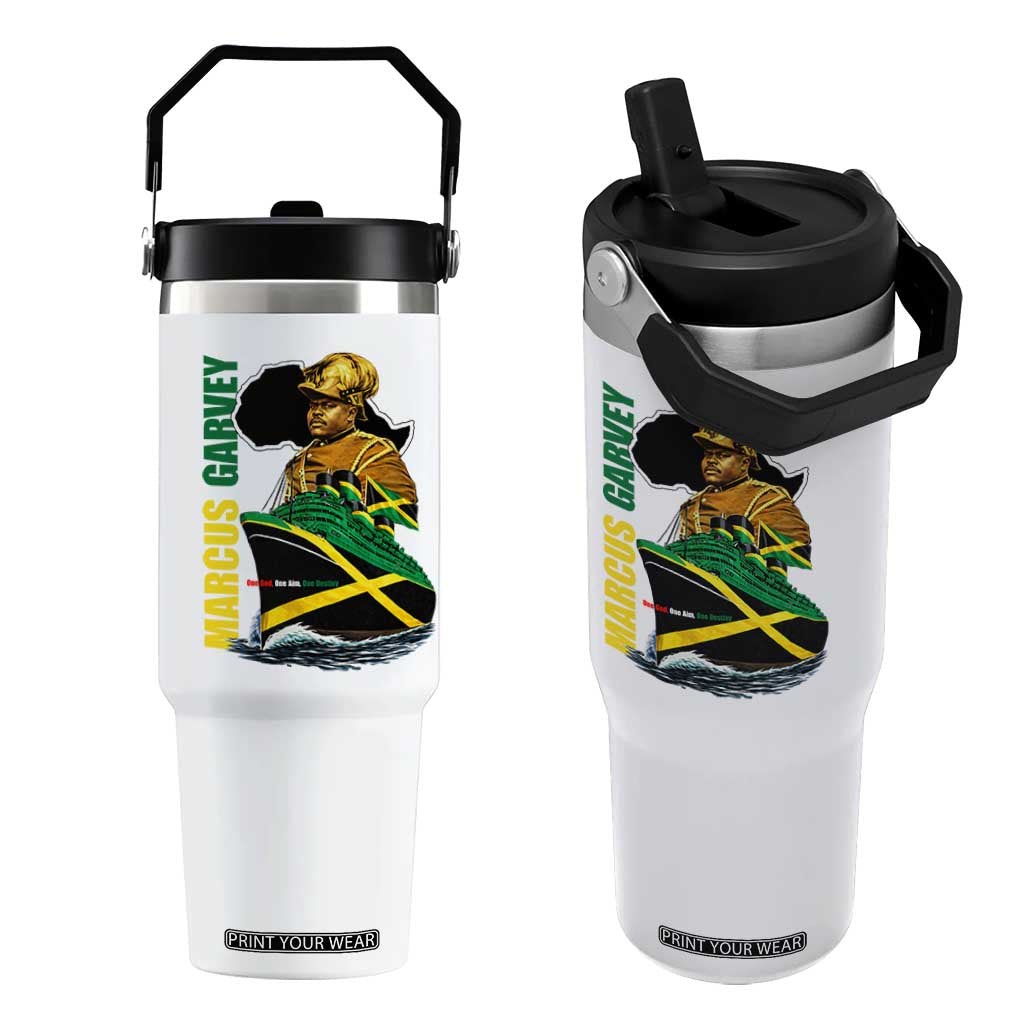 Marcus Garvey Jamaica Pride Flip Straw Tumbler One God One Aim One Destiny TS12 One Size: 30 oz White Print Your Wear