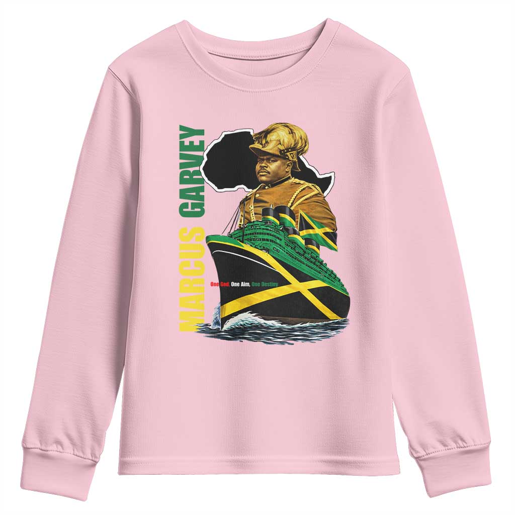 Marcus Garvey Jamaica Pride Youth Sweatshirt One God One Aim One Destiny TS12 Light Pink Print Your Wear