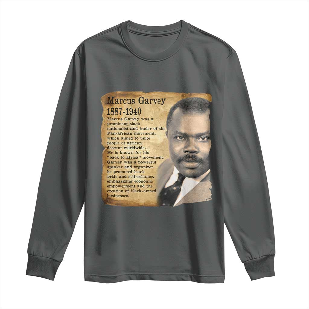 Marcus Garvey Long Sleeve Shirt Strong Black History Leader TS12 Dark Heather Print Your Wear