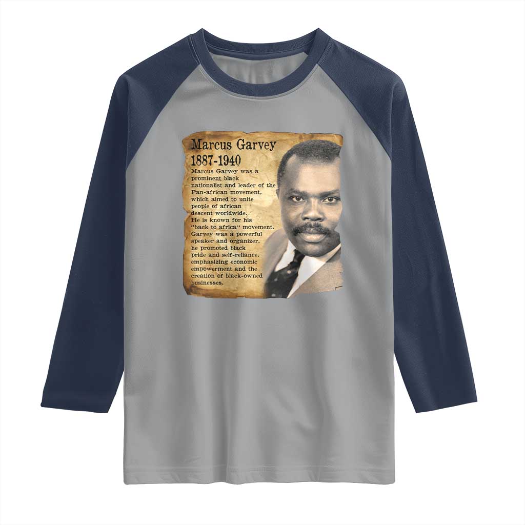 Marcus Garvey Raglan Shirt Strong Black History Leader TS12 Sport Gray Navy Print Your Wear