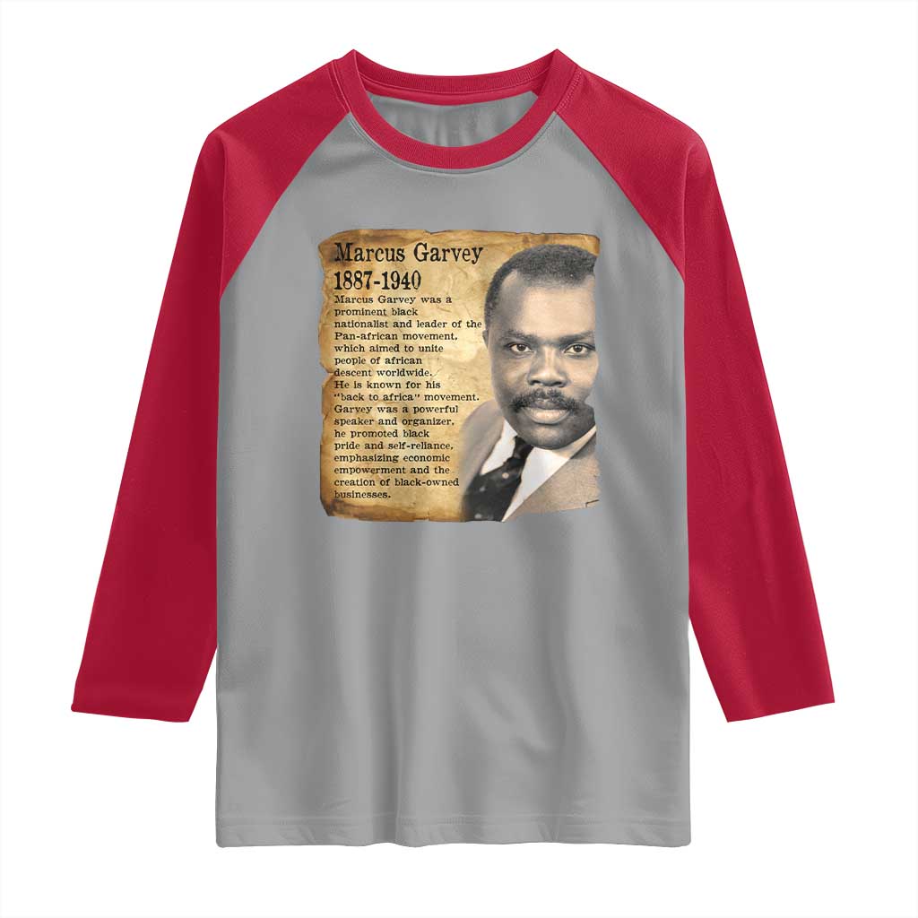 Marcus Garvey Raglan Shirt Strong Black History Leader TS12 Sport Gray Red Print Your Wear