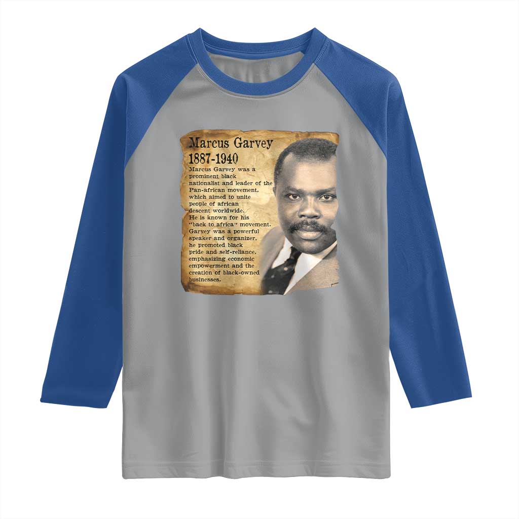 Marcus Garvey Raglan Shirt Strong Black History Leader TS12 Sport Gray Royal Print Your Wear