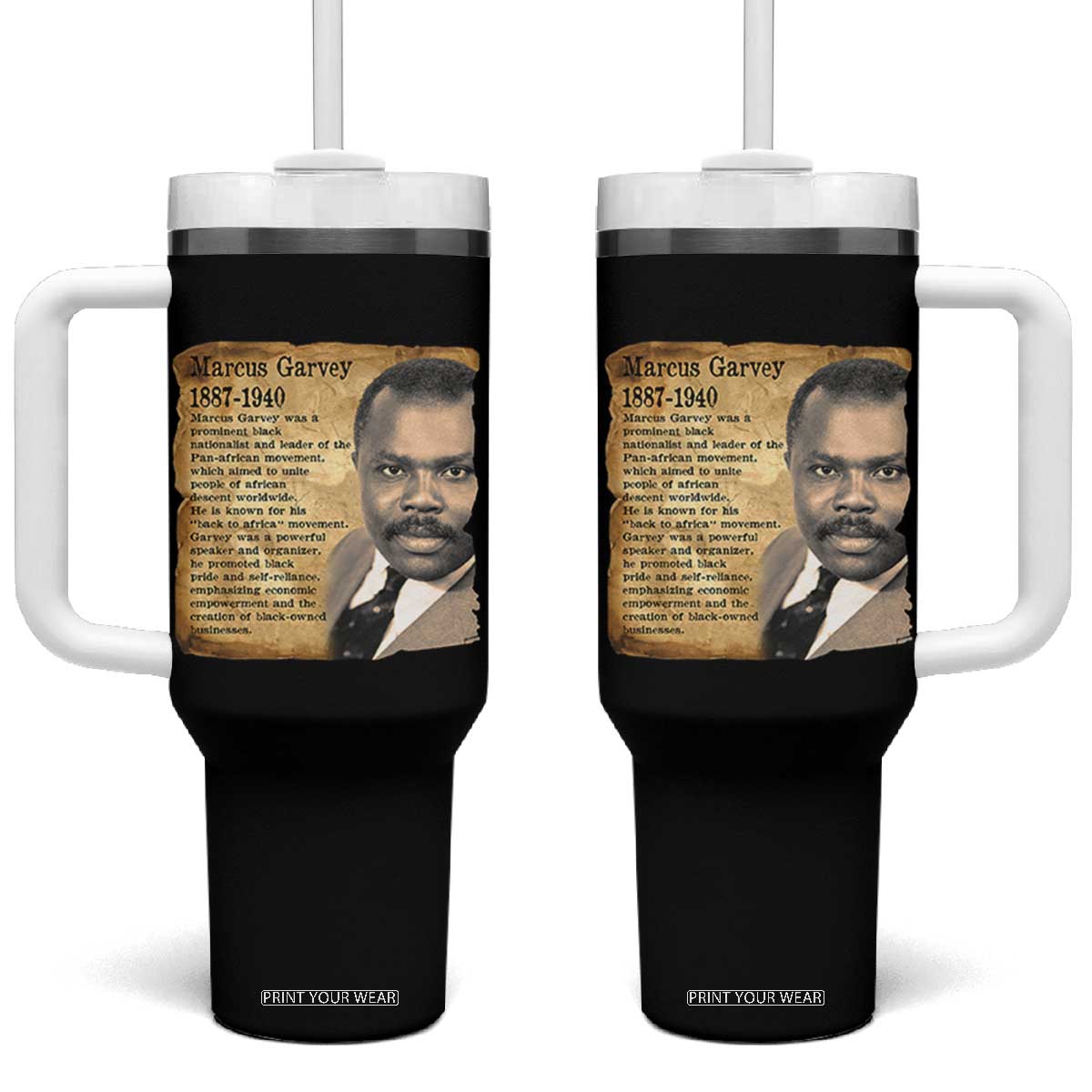 Marcus Garvey Tumbler With Handle Strong Black History Leader TS12 One Size: 40 oz Black Print Your Wear