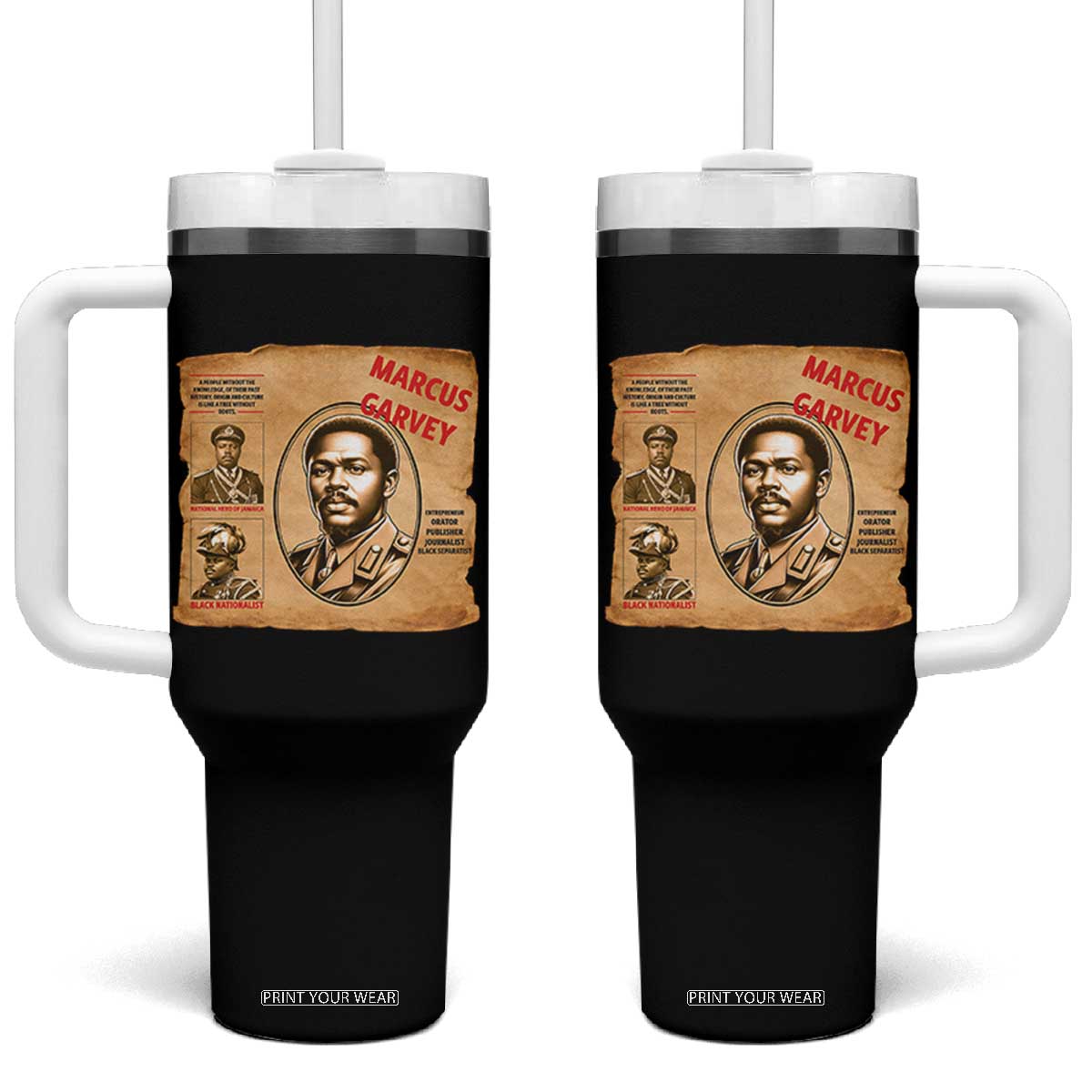 Marcus Garvey Tumbler With Handle First National Hero Of Jamaica Legacy TS12 One Size: 40 oz Black Print Your Wear