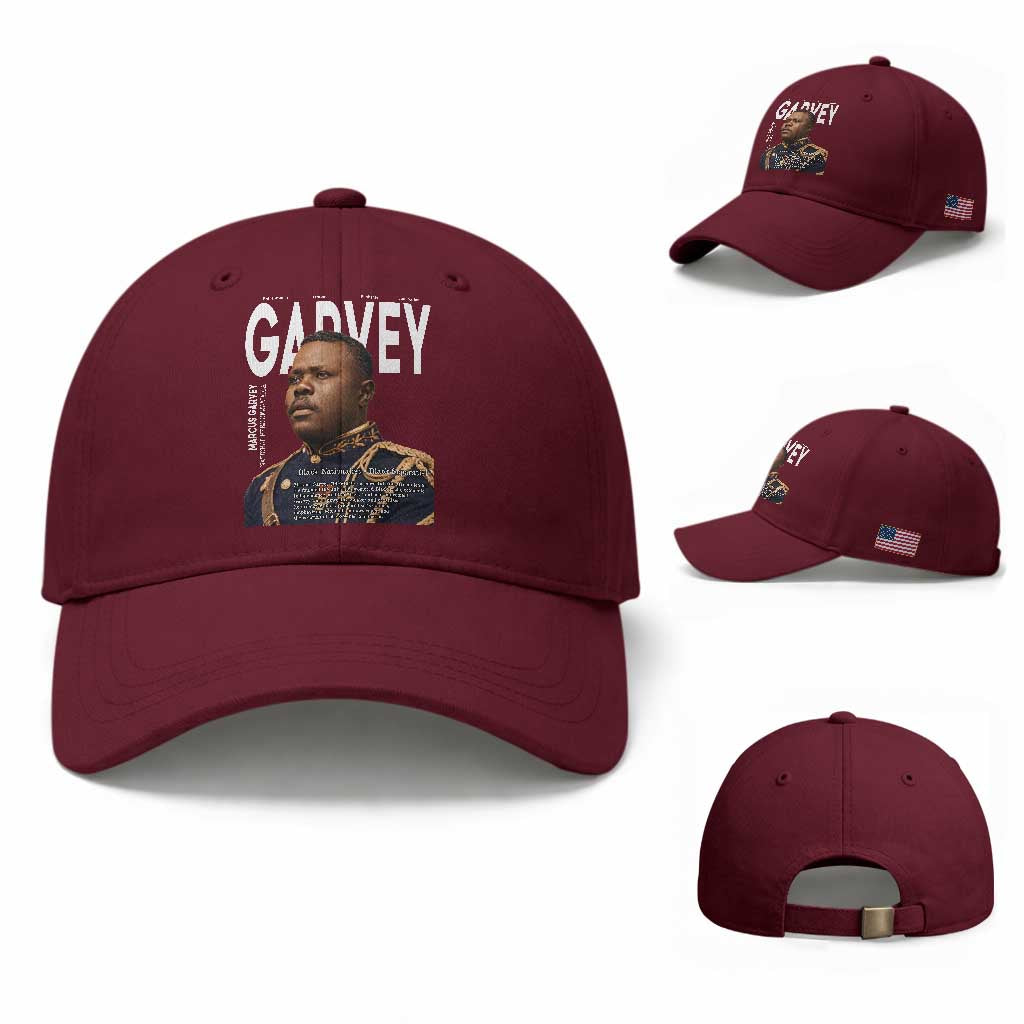 Vintage Black History Hero Marcus Garvey Baseball Cap Black Pride TS12 Baseball Cap Universal Fit Maroon Print Your Wear