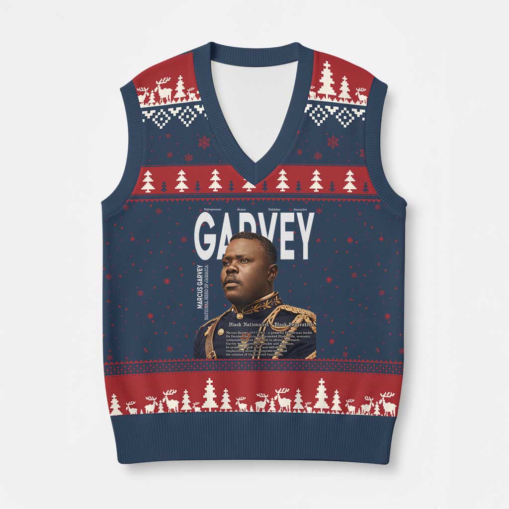 Vintage Black History Hero Marcus Garvey V-Neck Knit Sweater Vest Black Pride TS12 Navy Red Print Your Wear