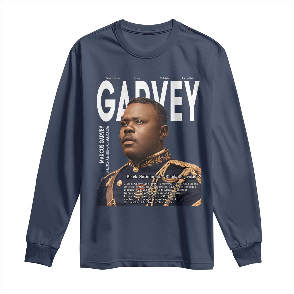 Vintage Black History Hero Marcus Garvey Long Sleeve Shirt Black Pride TS12 Navy Print Your Wear