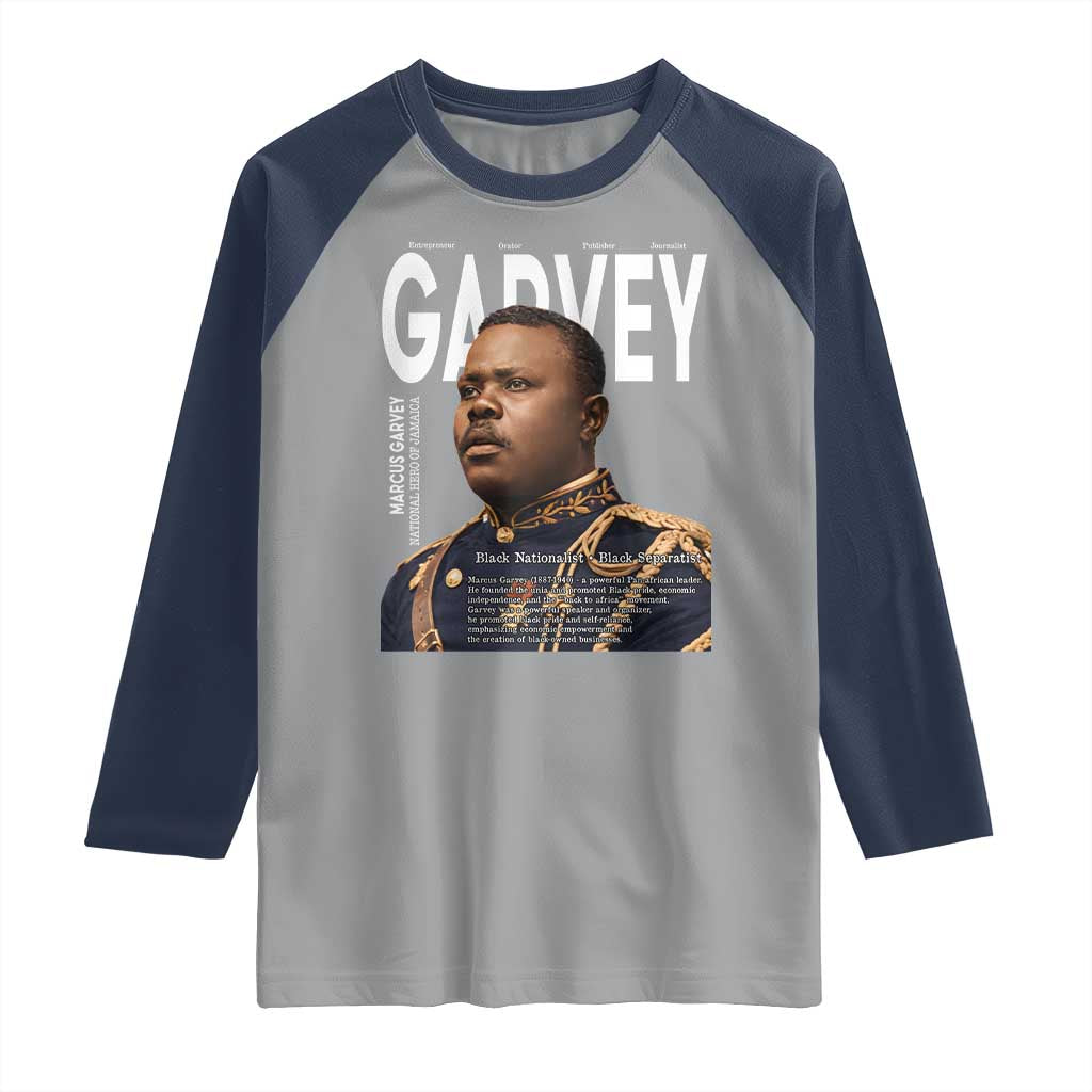 Vintage Black History Hero Marcus Garvey Raglan Shirt Black Pride TS12 Sport Gray Navy Print Your Wear