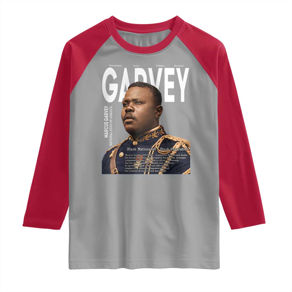 Vintage Black History Hero Marcus Garvey Raglan Shirt Black Pride TS12 Sport Gray Red Print Your Wear