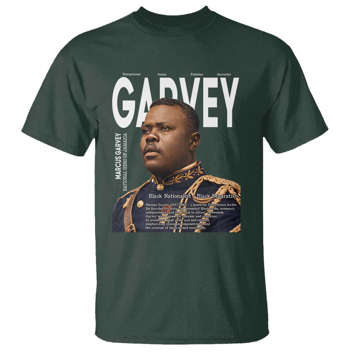 Vintage Black History Hero Marcus Garvey T Shirt Black Pride TS12 Dark Forest Green Print Your Wear