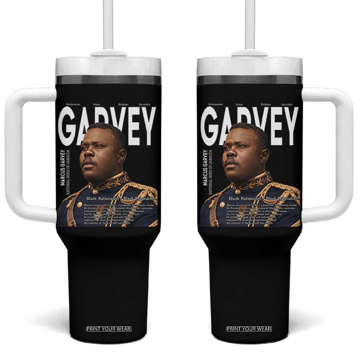 Vintage Black History Hero Marcus Garvey Tumbler With Handle Black Pride TS12 One Size: 40 oz Black Print Your Wear