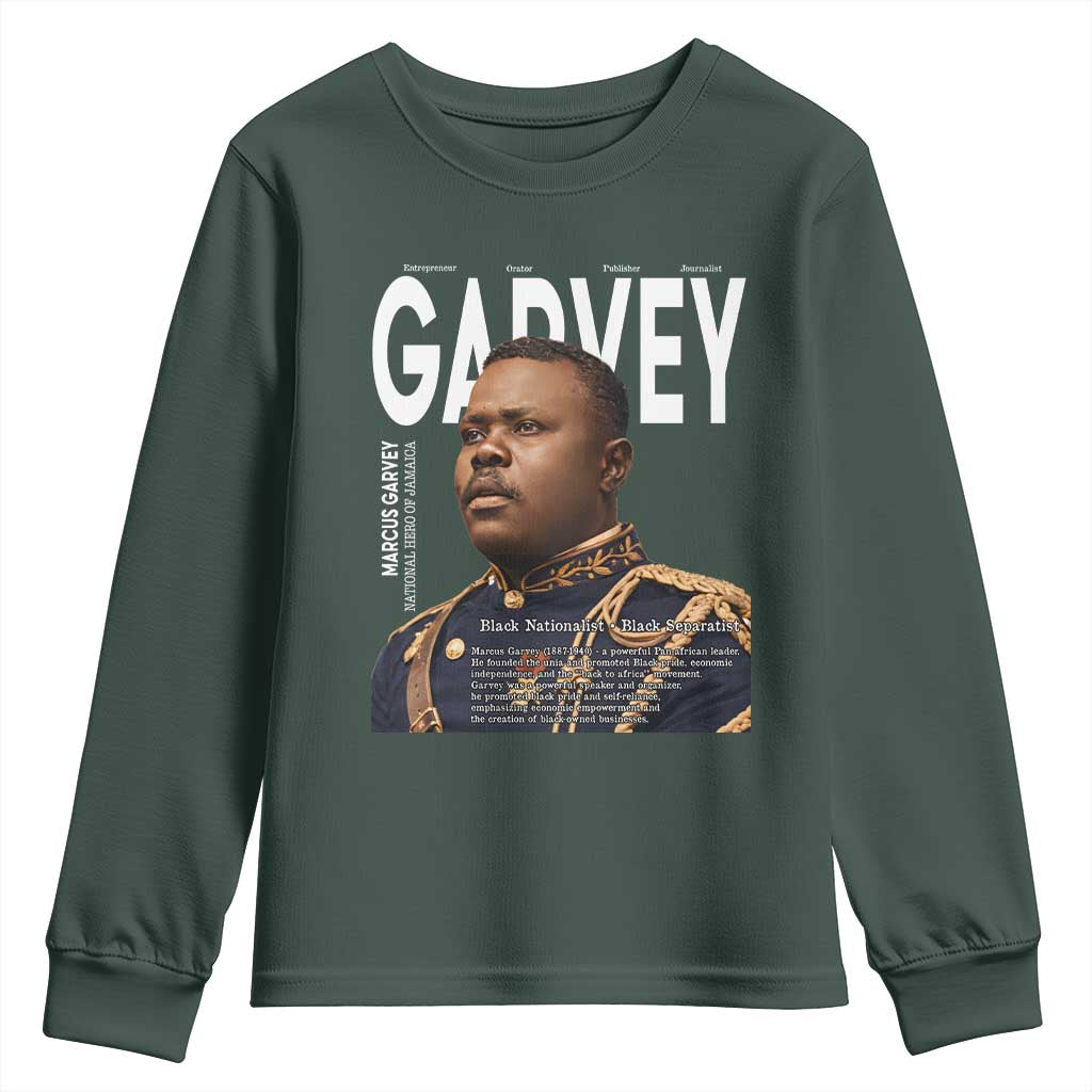 Vintage Black History Hero Marcus Garvey Youth Sweatshirt Black Pride TS12 Dark Forest Green Print Your Wear