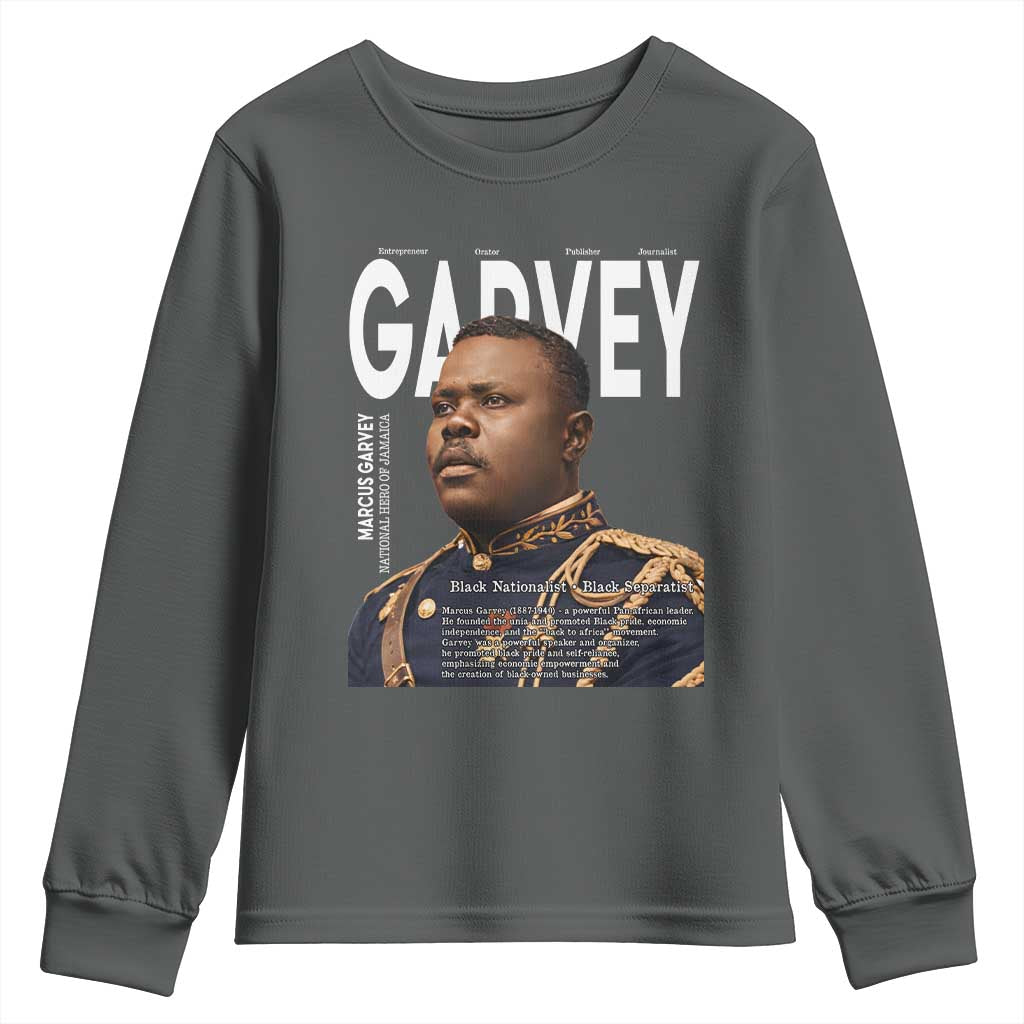 Vintage Black History Hero Marcus Garvey Youth Sweatshirt Black Pride TS12 Dark Heather Print Your Wear