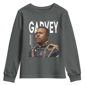 Vintage Black History Hero Marcus Garvey Youth Sweatshirt Black Pride TS12 Dark Heather Print Your Wear