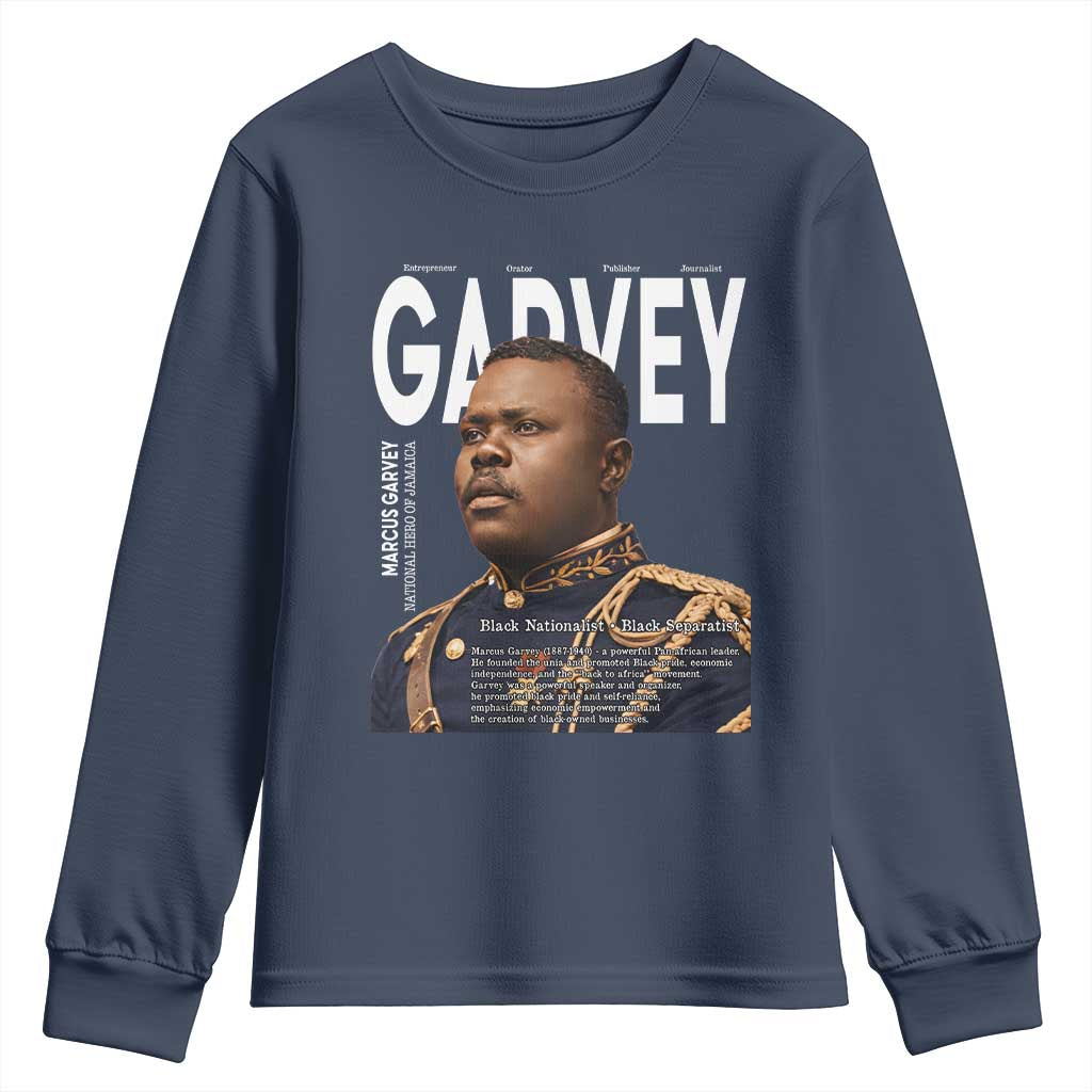 Vintage Black History Hero Marcus Garvey Youth Sweatshirt Black Pride TS12 Navy Print Your Wear