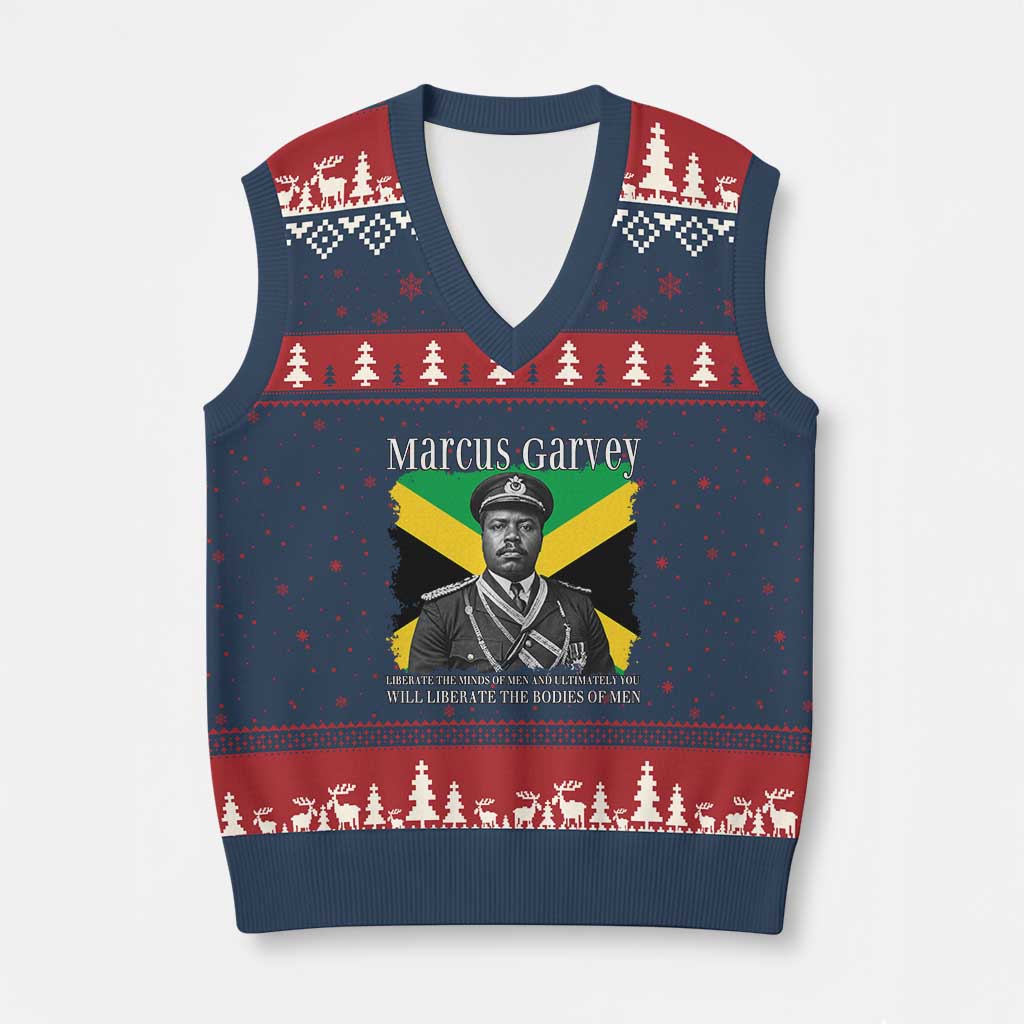 Marcus Garvey Liberation Quote V-Neck Knit Sweater Vest Liberate The Minds Of Men TS12 Navy Red Print Your Wear