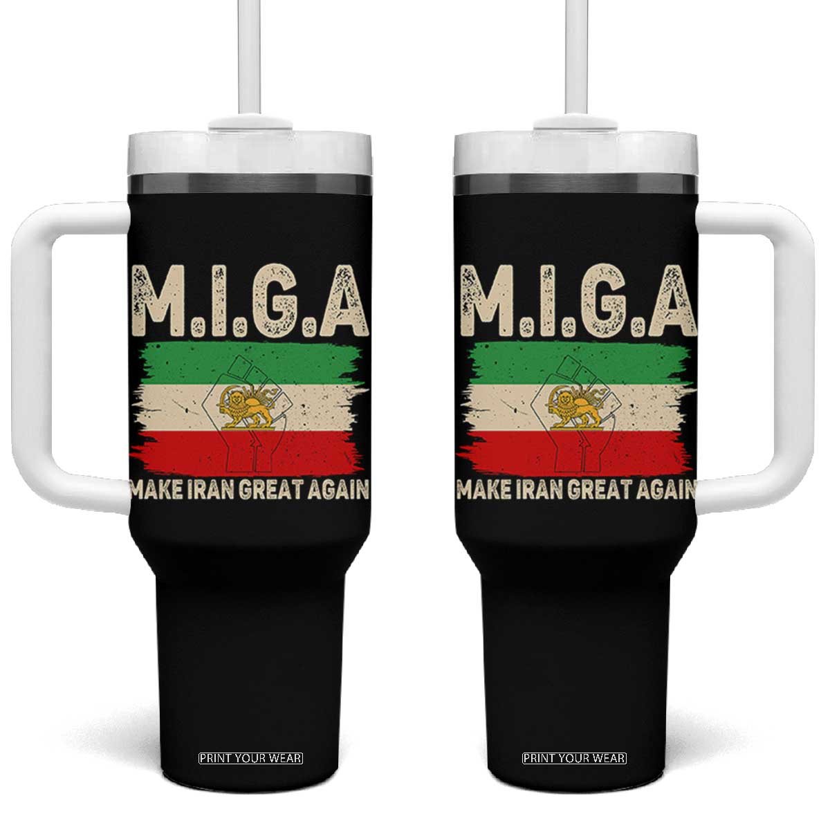 Make Iran Great Again Tumbler With Handle Iran 2026 Resistance TS12 One Size: 40 oz Black Print Your Wear