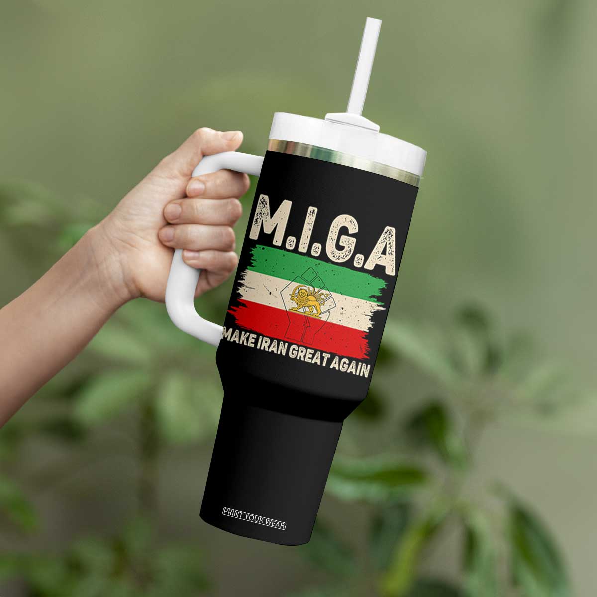 Make Iran Great Again Tumbler With Handle Iran 2026 Resistance TS12 Print Your Wear