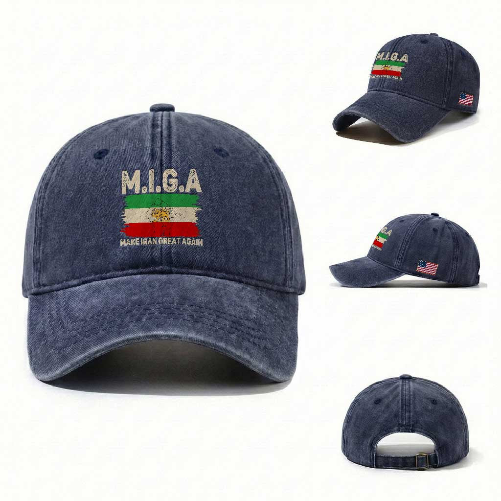 Make Iran Great Again Washed Cotton Baseball Cap Iran 2026 Resistance TS12 Washed Cap Universal Fit Navy Print Your Wear