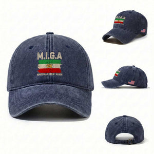 Make Iran Great Again Washed Cotton Baseball Cap Iran 2026 Resistance TS12 Washed Cap Universal Fit Navy Print Your Wear