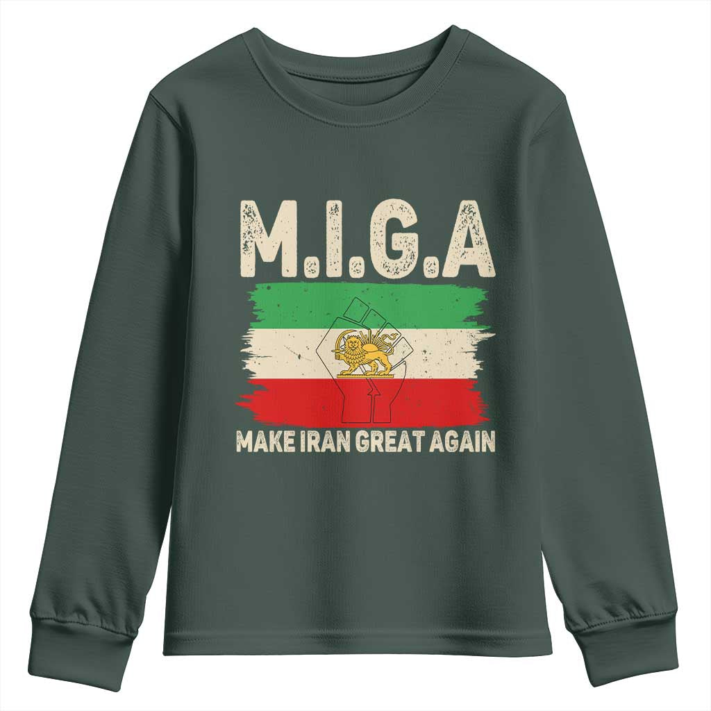 Make Iran Great Again Youth Sweatshirt Iran 2026 Resistance TS12 Dark Forest Green Print Your Wear