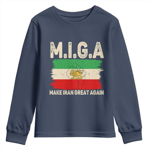 Make Iran Great Again Youth Sweatshirt Iran 2026 Resistance TS12 Navy Print Your Wear