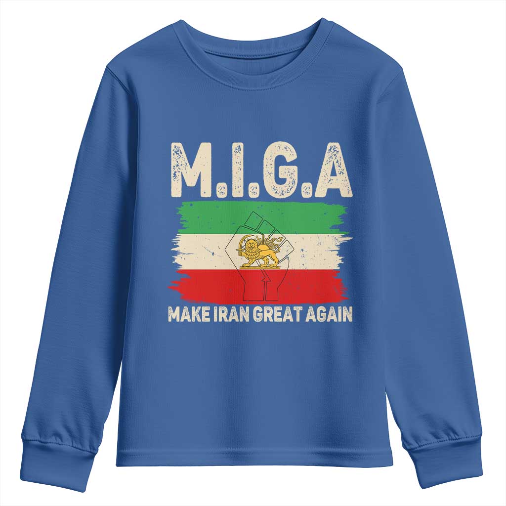 Make Iran Great Again Youth Sweatshirt Iran 2026 Resistance TS12 Royal Blue Print Your Wear