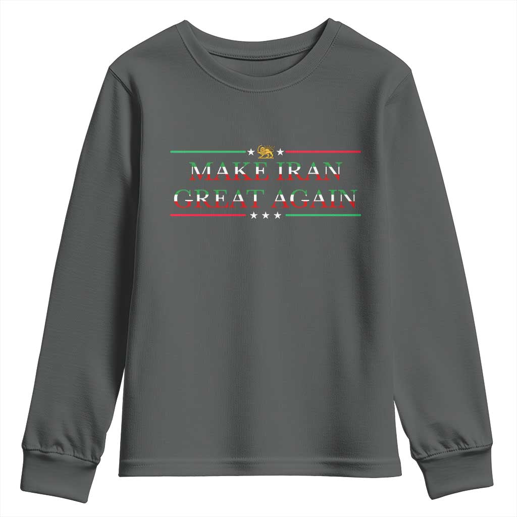 Make Iran Great Again Youth Sweatshirt Patriotic Iranian Gift TS12 Dark Heather Print Your Wear