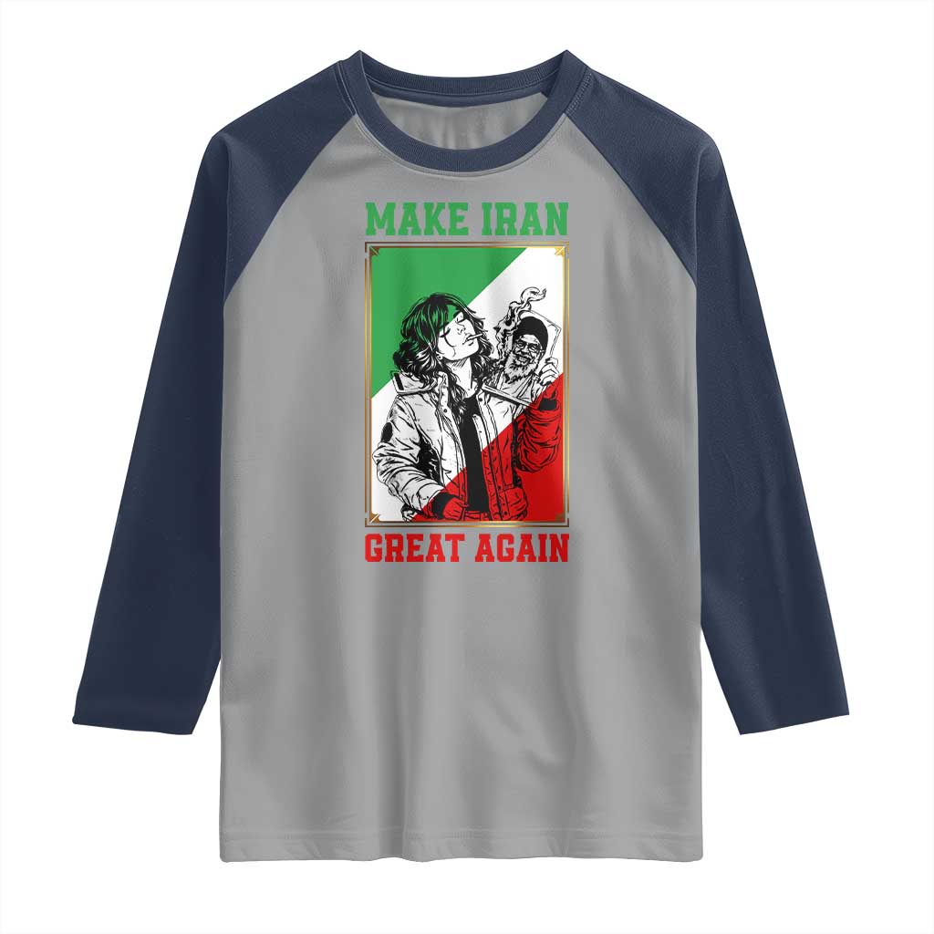Make Iran Great Again Raglan Shirt Patriotic Iranian Heritage Gift TS12 Sport Gray Navy Print Your Wear