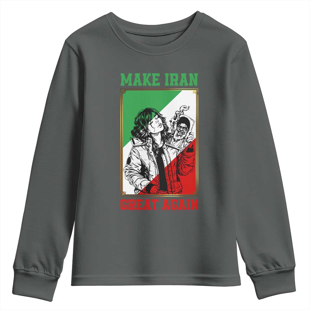 Make Iran Great Again Youth Sweatshirt Patriotic Iranian Heritage Gift TS12 Dark Heather Print Your Wear