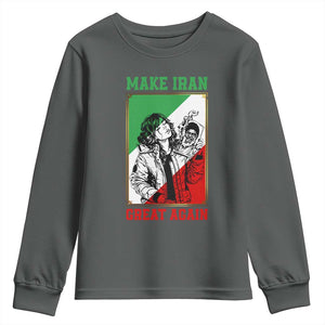 Make Iran Great Again Youth Sweatshirt Patriotic Iranian Heritage Gift TS12 Dark Heather Print Your Wear