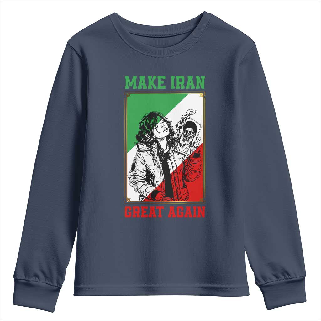Make Iran Great Again Youth Sweatshirt Patriotic Iranian Heritage Gift TS12 Navy Print Your Wear