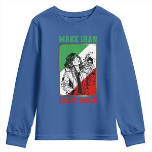 Make Iran Great Again Youth Sweatshirt Patriotic Iranian Heritage Gift TS12 Royal Blue Print Your Wear