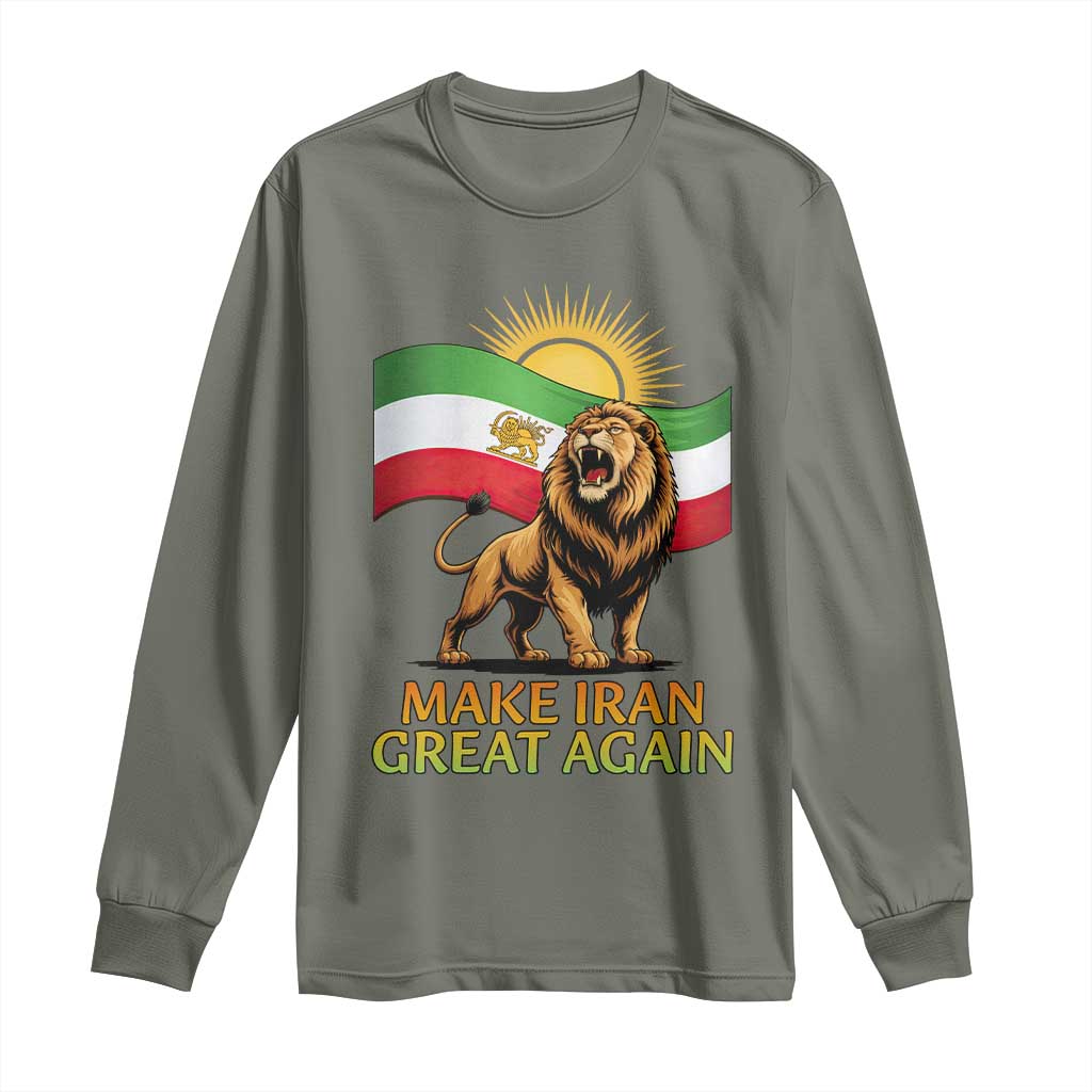 Patriotic Iranian Pride Gift Long Sleeve Shirt Make Iran Great Again TS12 Military Green Print Your Wear