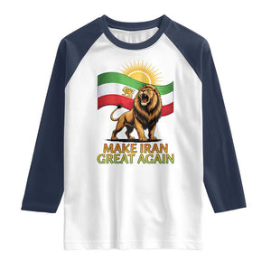 Patriotic Iranian Pride Gift Raglan Shirt Make Iran Great Again TS12 White Navy Print Your Wear