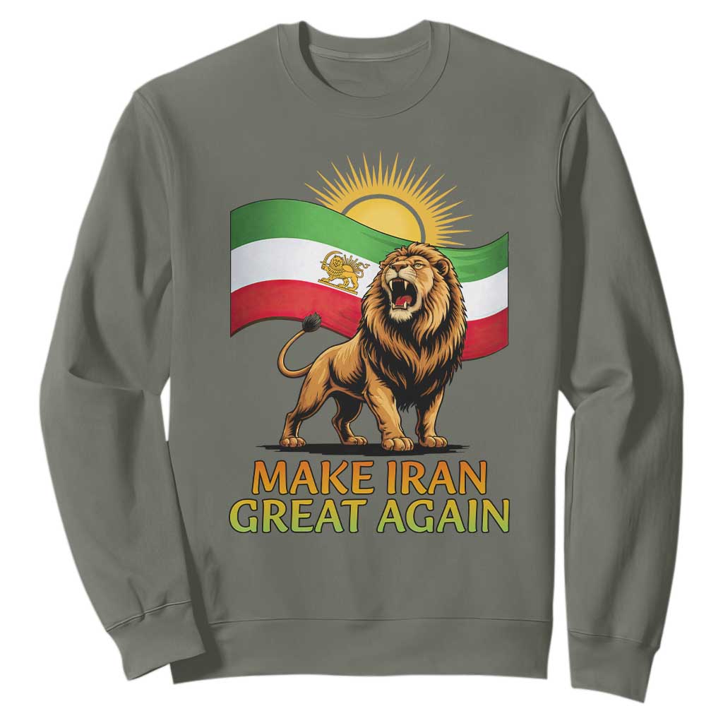 Patriotic Iranian Pride Gift Sweatshirt Make Iran Great Again TS12 Military Green Print Your Wear