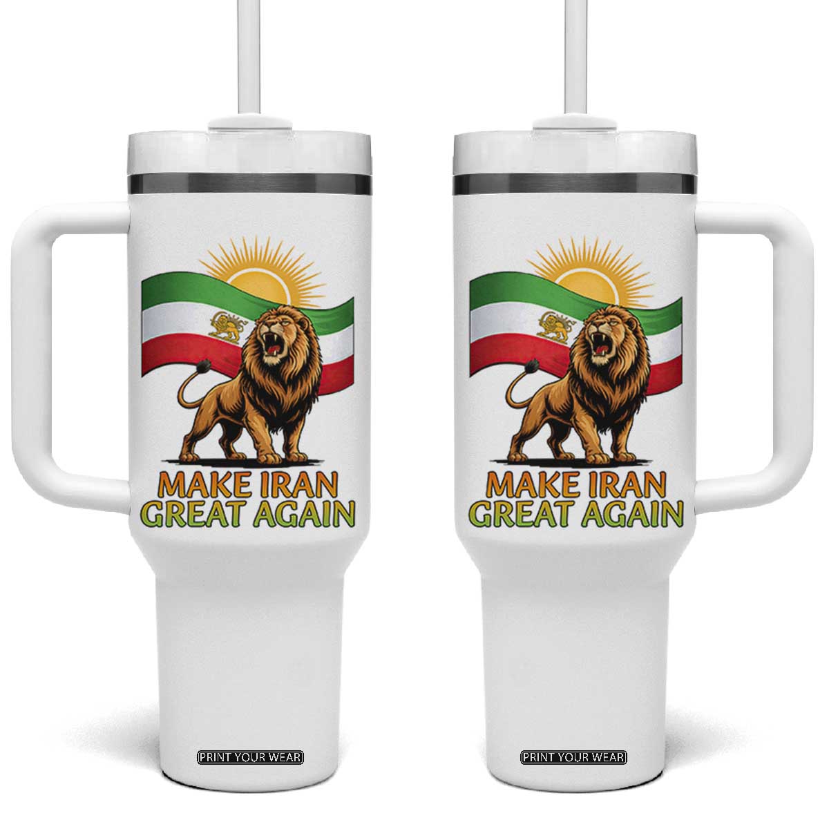 Patriotic Iranian Pride Gift Tumbler With Handle Make Iran Great Again TS12 One Size: 40 oz White Print Your Wear
