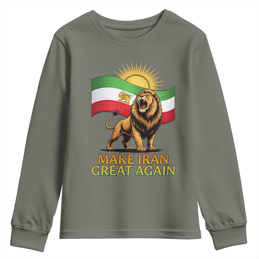 Patriotic Iranian Pride Gift Youth Sweatshirt Make Iran Great Again TS12 Military Green Print Your Wear